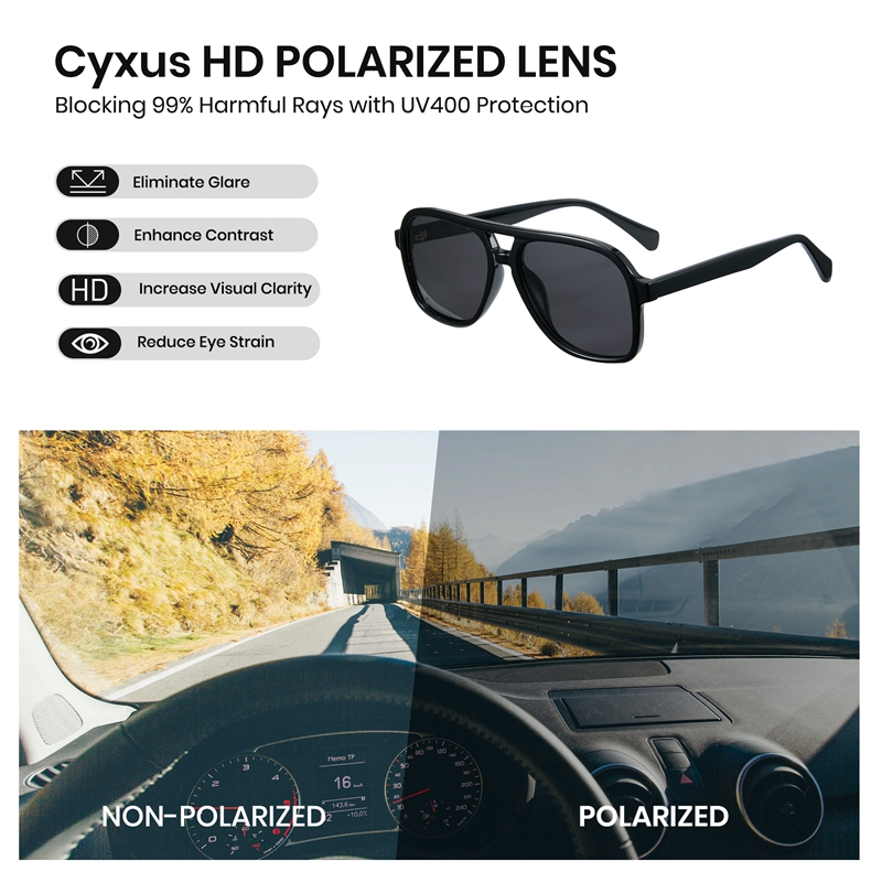 Cyxus Kính Râm Nam Phong Cách Thời Trang Phân Cực UV400 Gọng TR90 Vuông Lớn Siêu Nhẹ Bền Bỉ Chống Chói Đa Năng P1581