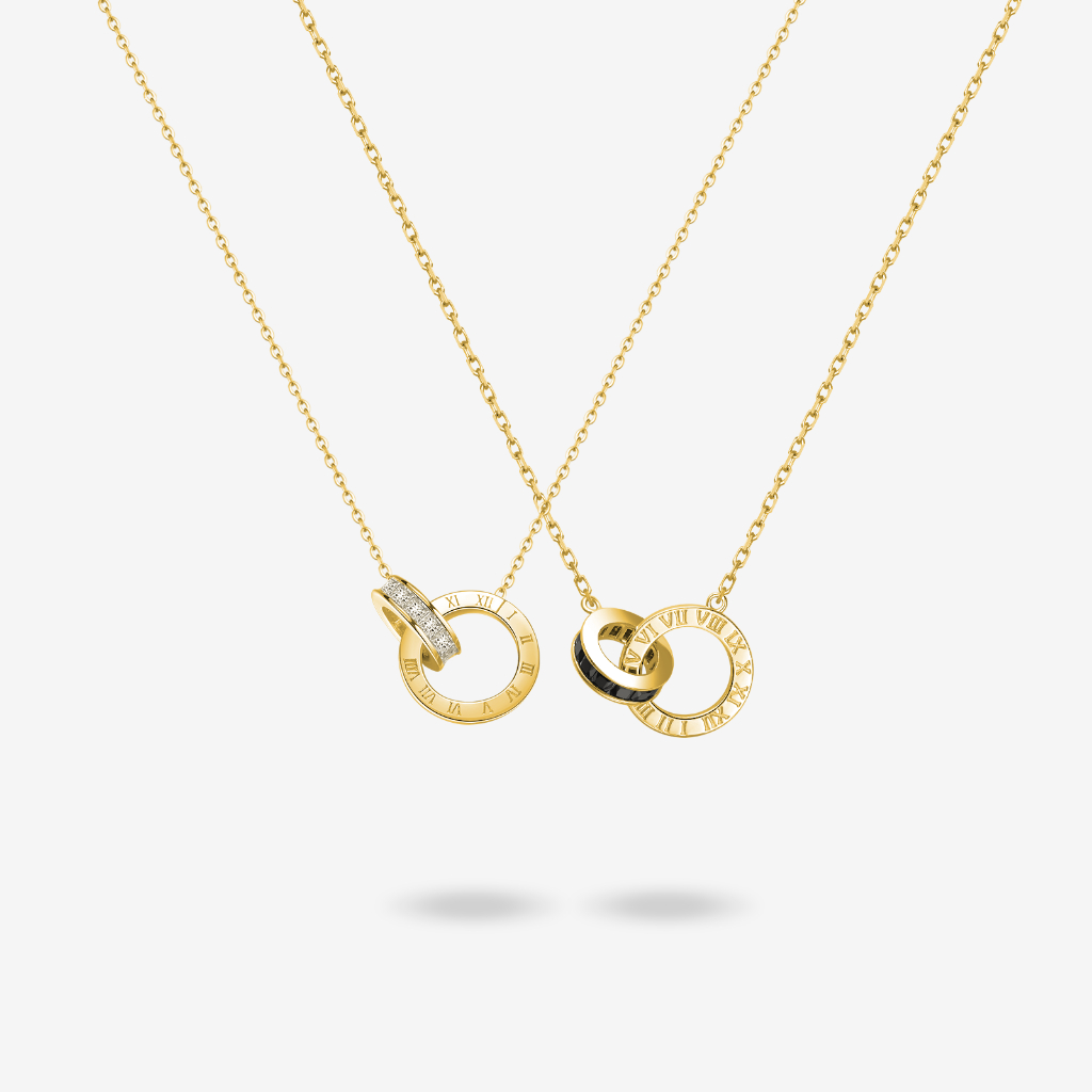 FanciMe "Thời gian La Mã" Vòng tròn lồng vào nhau Cặp đôi Vòng cổ bạc Sterling