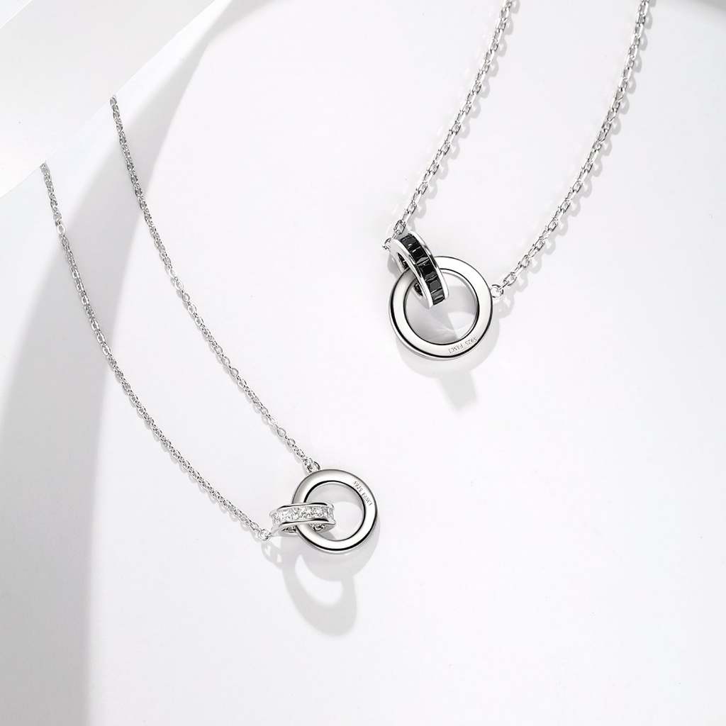 FanciMe "Thời gian La Mã" Vòng tròn lồng vào nhau Cặp đôi Vòng cổ bạc Sterling