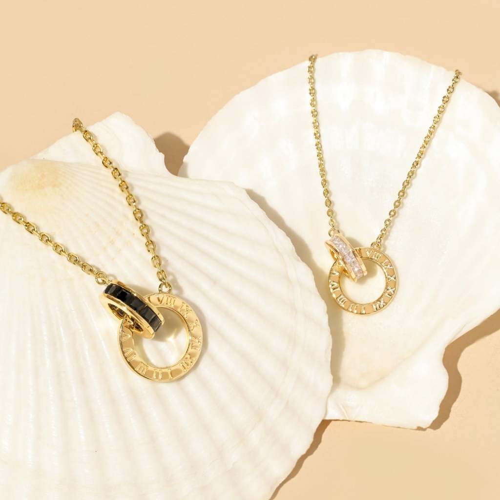 FanciMe "Thời gian La Mã" Vòng tròn lồng vào nhau Cặp đôi Vòng cổ bạc Sterling