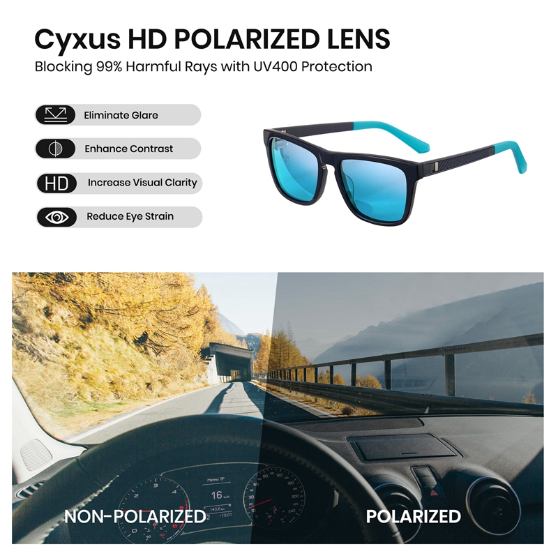 Cyxus Kính Mát Nam Phân Cực UV400 Gọng Vuông TR90 Pha Acetate Thời Trang Chống Lóa Chơi Golf Lái Xe P1579