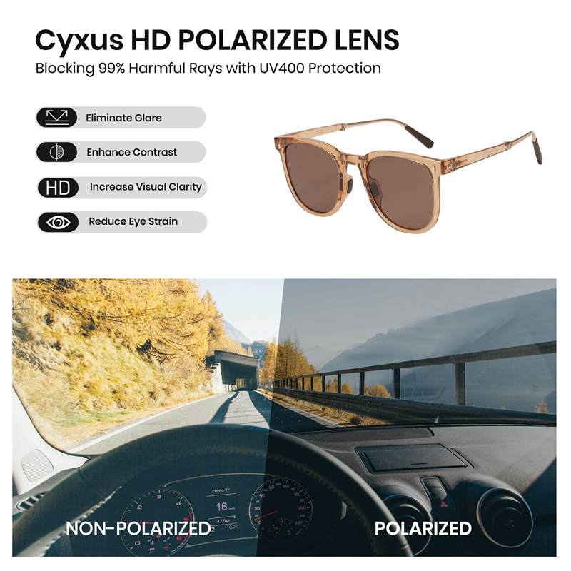 Cyxus Kính Mát Gấp Gọn Phân Cực UV400 Gọng Vuông TR90 Siêu Nhẹ Chống Lóa Tiện Lợi Đi Biển Lái Xe P1576