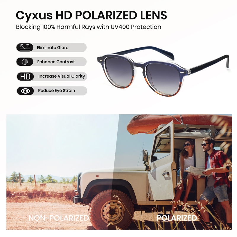 Cyxus Kính Mát Nam Nữ Phân Cực UV400 Gọng Tròn TR90 Siêu Nhẹ Chống Lóa Đi Biển Du Lịch Thời Trang P1554
