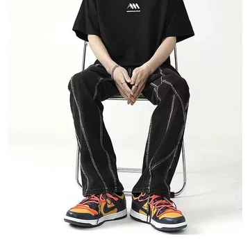 【S-5XL】Quần jean ống đứng retro quần hiphop nam denim phong cách Hàn Quốc quần bò nam boy phố hiphop quần jean đen nam thời trang quần jean ống rộng unisex quần jean ống suông oversize quần 