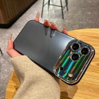 Ốp điện thoại màu đen cao cấp hai tông màu sang trọng mờ cửa sổ lớn Aurora phù hợp cho iPhone 11 12 13 14 15 16 17 Pro Max Vỏ silicon 2 trong 1 chống rơi