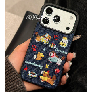 Hoạt Hình Dễ Thương Thêu Làm Giàu Ngựa Xanh Denim Vải Ốp Lưng Điện Thoại iPhone 17Promax 17pro 14 15 16 Pro Max 13 Chống Sốc Nữ Vỏ Di Động