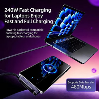 Cáp sạc đứng 240W, Type-C / USB sang Type C 2 trong 1 có giá đỡ điện thoại để chơi game / Video Chagring