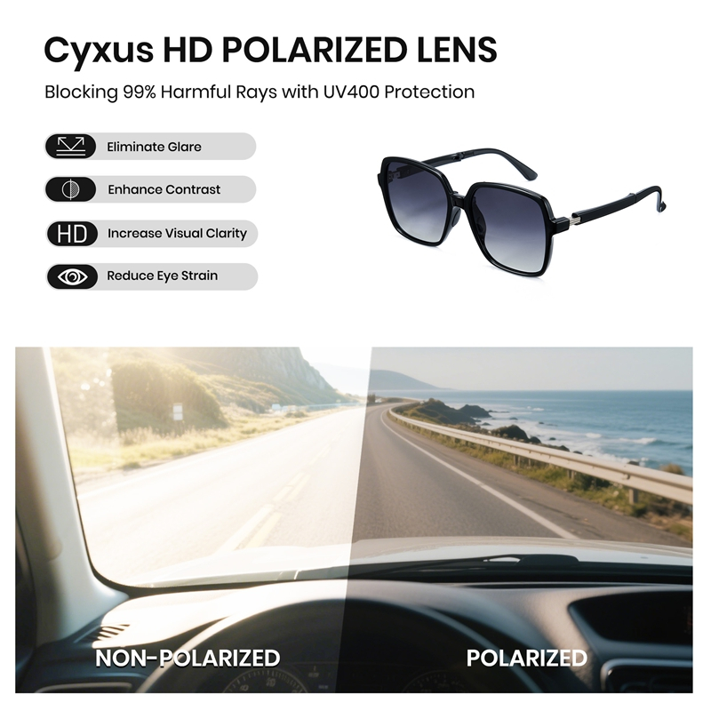 Cyxus Kính Mát Gấp Gọn Phân Cực Nam Nữ Gọng Vuông TR90 Thể Thao Thời Trang Chống Tia UV400 Tiện Lợi P1331