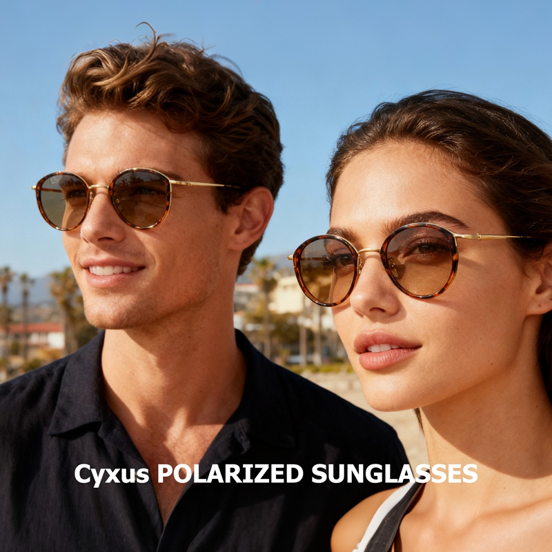 Cyxus Kính Mát Thời Trang Y2K Retro Phân Cực Cho Nam Nữ Gọng Tròn Kim Loại UV400 Đa Năng Thể Thao P1329