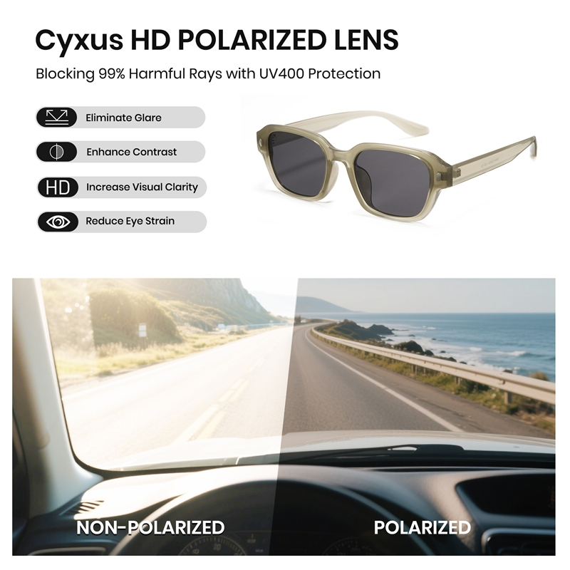 Cyxus Kính Mát Nam Phân Cực UV400 Gọng Vuông TR90 Siêu Nhẹ Thời Trang Chống Lóa Đi Chơi Ngoài Trời P1325
