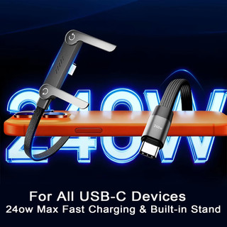 Cáp sạc đứng 240W, Type-C / USB sang Type C 2 trong 1 có giá đỡ điện thoại để chơi game / Video Chagring
