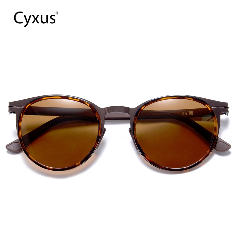 Cyxus Kính Mát Nam Phân Cực UV400 Gọng Tròn Pha Thép Không Gỉ Siêu Nhẹ Bền Bỉ Thời Trang Thể Thao P1320