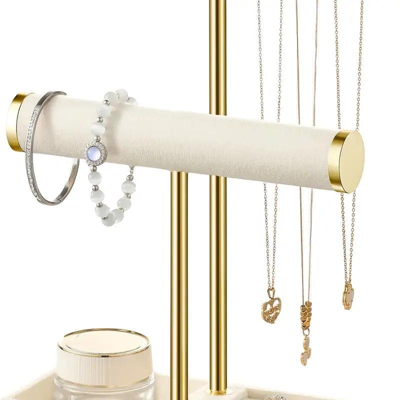 Giá đỡ trang sức T-Bar 2 tầng Giá đỡ đồng hồ đeo tay nhung có khay lưu trữ cho vòng cổ Nhẫn