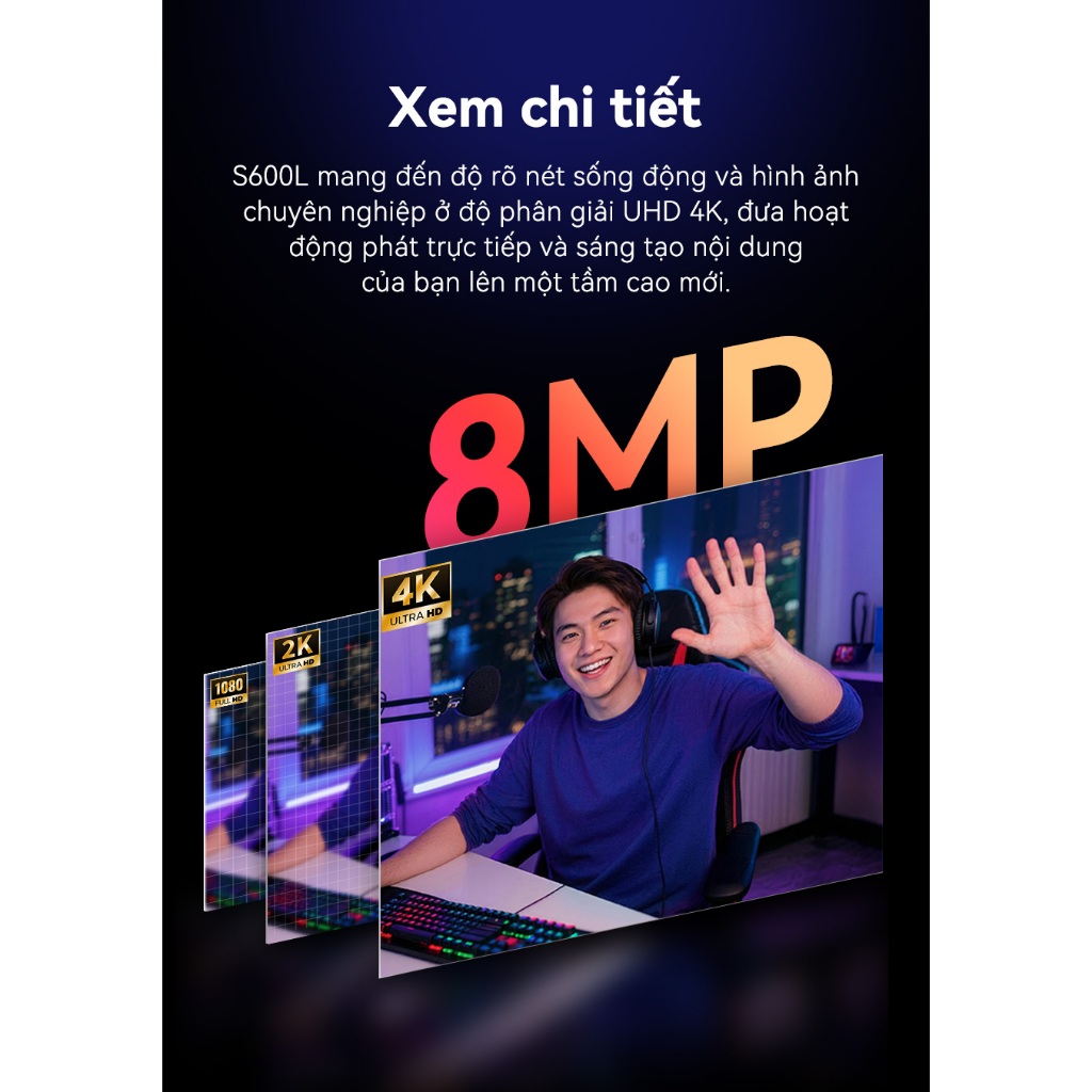 [EMEET]Webcam S600L, tích hợp đèn vòng tròn, 3 chế độ màu, hiệu ứng ánh sáng RGB, lấy nét tự động trong 0,2 giây, cảm biến 1/2 inch, hai micro, và công nghệ hình ảnh AI.Phù hợp cho văn phòng tại nhà, lớp học trực tuyến, phát trực tiếp | BigBuy360 - bigbuy360.vn