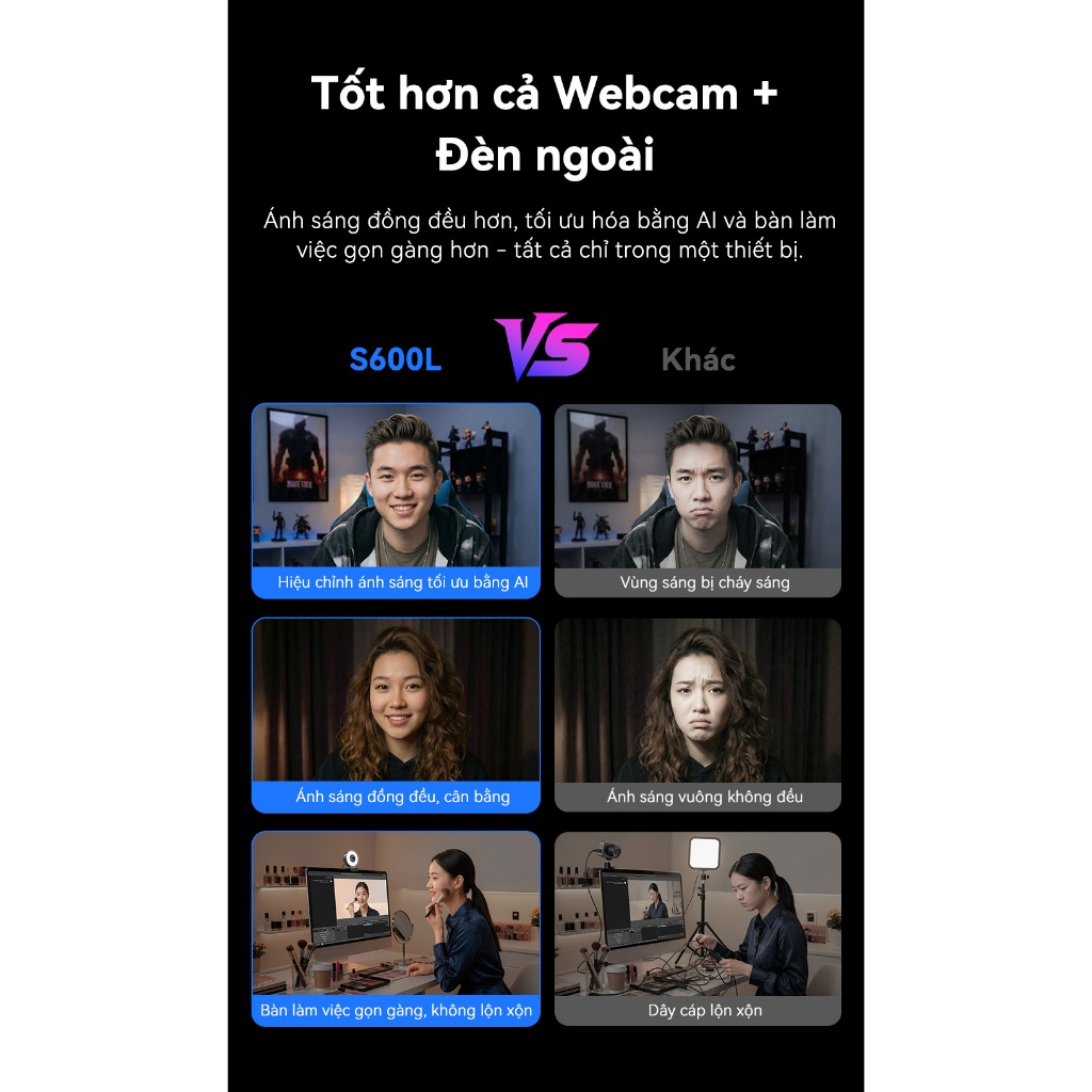 [EMEET]Webcam S600L, tích hợp đèn vòng tròn, 3 chế độ màu, hiệu ứng ánh sáng RGB, lấy nét tự động trong 0,2 giây, cảm biến 1/2 inch, hai micro, và công nghệ hình ảnh AI.Phù hợp cho văn phòng tại nhà, lớp học trực tuyến, phát trực tiếp | BigBuy360 - bigbuy360.vn