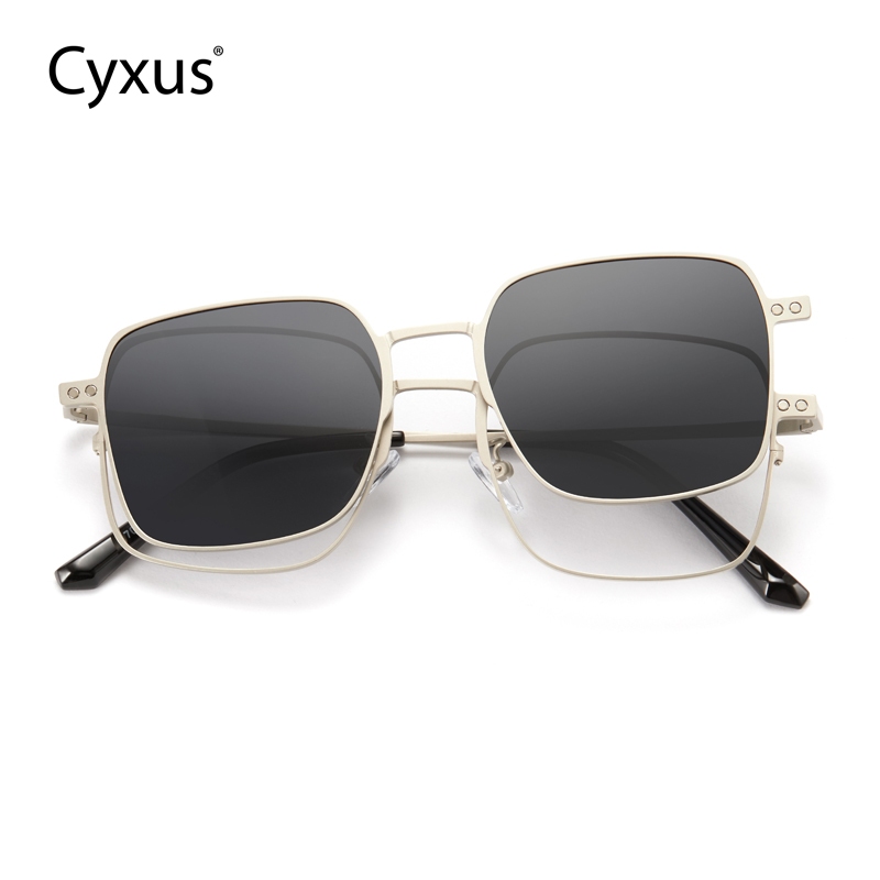 Cyxus Kính Mát 3 Trong 1 Từ Tính Phân Cực Chống Ánh Sáng Xanh UV400 Gọng Vuông Cho Nam Nữ Bảo Vệ Mắt Toàn Diện P1213