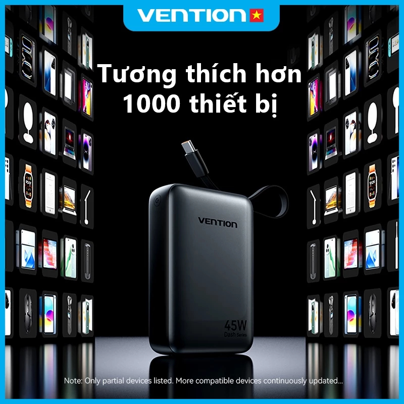 Vention Bộ Sạc Dự Phòng  20000mAh PD 45W | Sạc Nhanh Type-C PD Đa Năng | Cho iPhone 16 Pro Max & Samsung S24 Ultra | Bảo Hành Chính Hãng