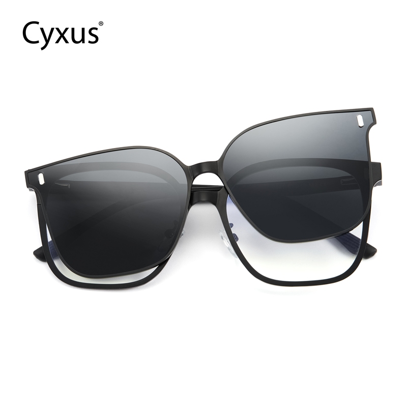 Cyxus Kính Mát 2 Trong 1 Từ Tính Phân Cực Chống Ánh Sáng Xanh UV400 Gọng Vuông Cho Nam Nữ Bảo Vệ Mắt Toàn Diện P1210