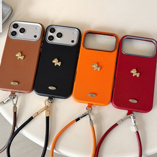 Làm Giàu 3D Ngựa Vàng Cam Đỏ Da PU Wrsit Dây Đeo Ốp Lưng Điện Thoại iPhone 17Promax 12 13 14 15 16 Pro Max 17Pro 15Plus Vỏ Di Động Nữ Chống Sốc