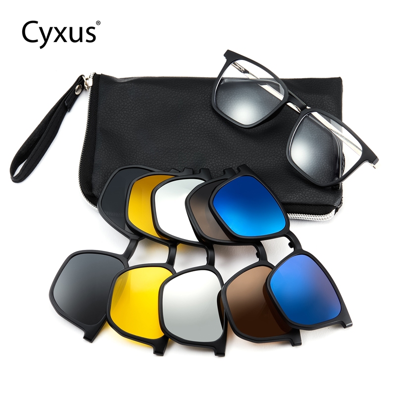 Cyxus Kính Phân Cực UV400 6 Trong 1 Cho Nam Nữ Gọng TR90 Vuông Từ Tính Chống Ánh Sáng Xanh Đa Năng Ngoài Trời P1205