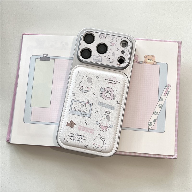Ốp điện thoại chất liệu TPU + PU họa tiết thỏ cho iPhone 17 Pro max 16 Pro Rabbit