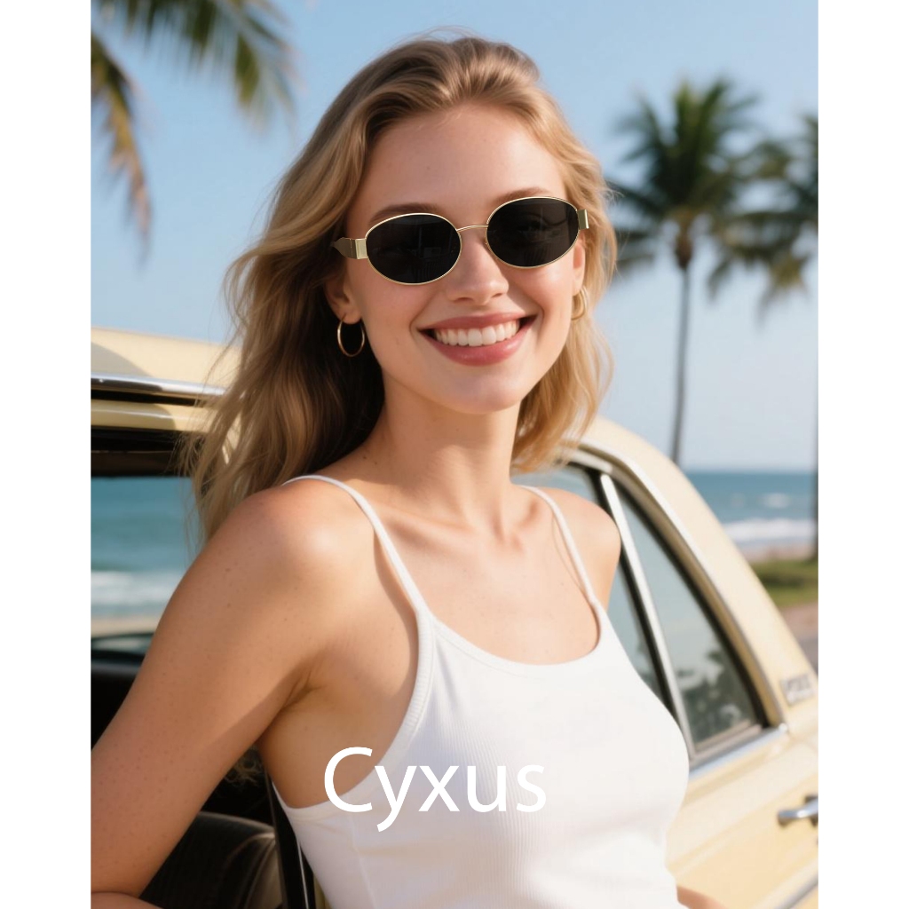 Cyxus Kính Mát Nam Nữ Phân Cực UV400 Gọng Oval Thép Không Gỉ Chống Lóa Đi Biển Lái Xe Thời Trang P1165