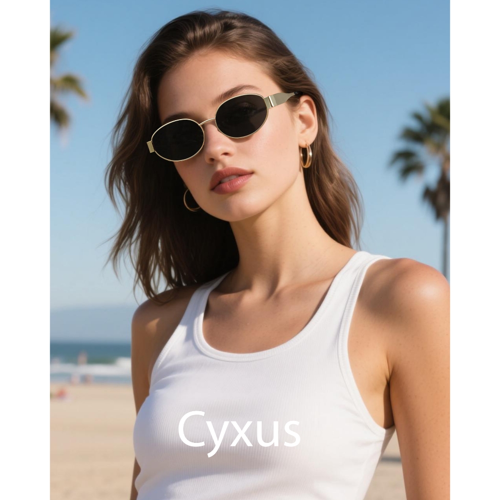 Cyxus Kính Mát Nam Nữ Phân Cực UV400 Gọng Oval Thép Không Gỉ Chống Lóa Đi Biển Lái Xe Thời Trang P1165