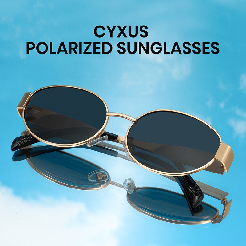 Cyxus Kính Mát Nam Nữ Phân Cực UV400 Gọng Oval Thép Không Gỉ Chống Lóa Đi Biển Lái Xe Thời Trang P1165
