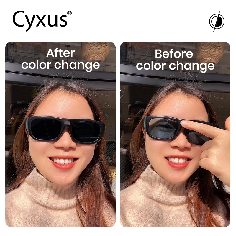 Cyxus Kính Mát Đổi Màu Thông Minh 0.1 Giây Phân Cực Chống Ánh Sáng Xanh & UV400 Gọng TR90 Vuông Cho Nam Nữ P1153