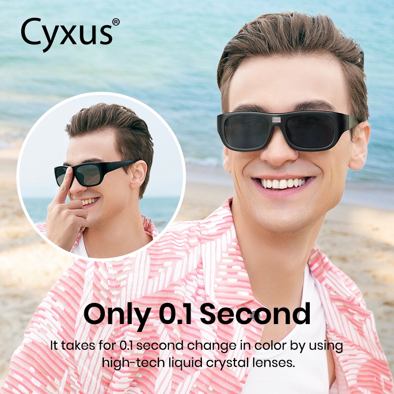 Cyxus Kính Mát Đổi Màu Thông Minh 0.1 Giây Phân Cực Chống Ánh Sáng Xanh & UV400 Gọng TR90 Vuông Cho Nam Nữ P1153