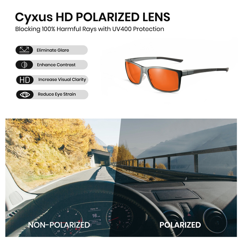 Cyxus Kính Mát Nam Nữ Phân Cực UV400 Gọng Vuông Sợi Carbon Siêu Nhẹ Chống Lóa Đi Biển Lái Xe P1139