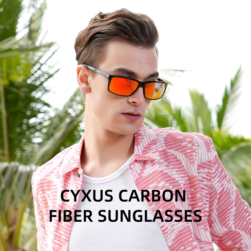 Cyxus Kính Mát Nam Nữ Phân Cực UV400 Gọng Vuông Sợi Carbon Siêu Nhẹ Chống Lóa Đi Biển Lái Xe P1139