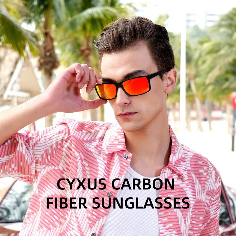 Cyxus Kính Mát Nam Nữ Phân Cực UV400 Gọng Vuông Sợi Carbon Siêu Nhẹ Chống Lóa Đi Biển Lái Xe P1139