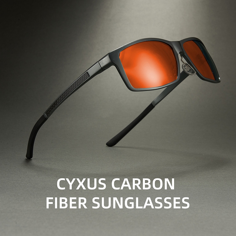 Cyxus Kính Mát Nam Nữ Phân Cực UV400 Gọng Vuông Sợi Carbon Siêu Nhẹ Chống Lóa Đi Biển Lái Xe P1139
