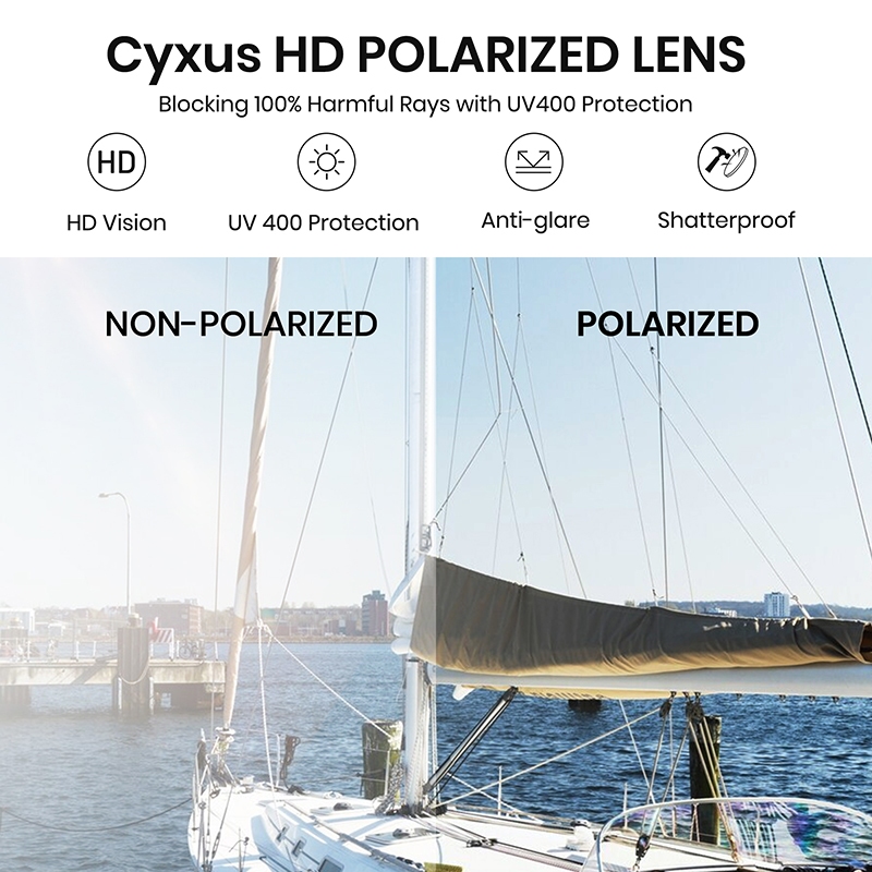 Cyxus Kính Mát Nguyên Khối Phân Cực UV400 Gọng Vuông Oversize TR90 Cho Nam Nữ Đạp Xe Đi Biển Lái Xe P1131