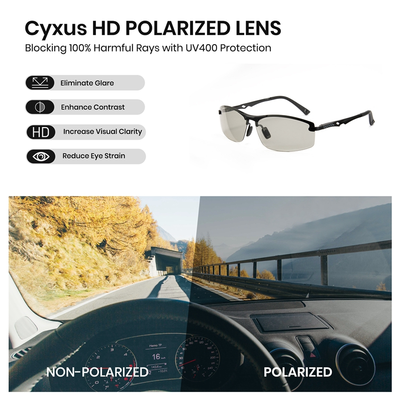 Cyxus Mắt Kính Đổi Màu Thông Minh Phân Cực UV400 Gọng Sợi Nhôm Siêu Nhẹ Cho Nam Nữ Đi Biển Lái Xe P1138