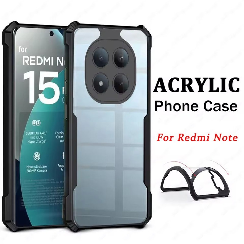 Ốp lưng trong suốt siêu mỏng chống sốc chất liệu Acrylic cứng kết hợp Silicon cho Redmi Note 15 14 13 12 Turbo 11 Pro Plus 12s 13R 11s 11E 11T Pro+ China 5G 4G 2026