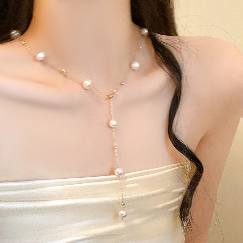Vòng cổ ngọc trai hình chữ Y có thể điều chỉnh, thời trang thanh lịch