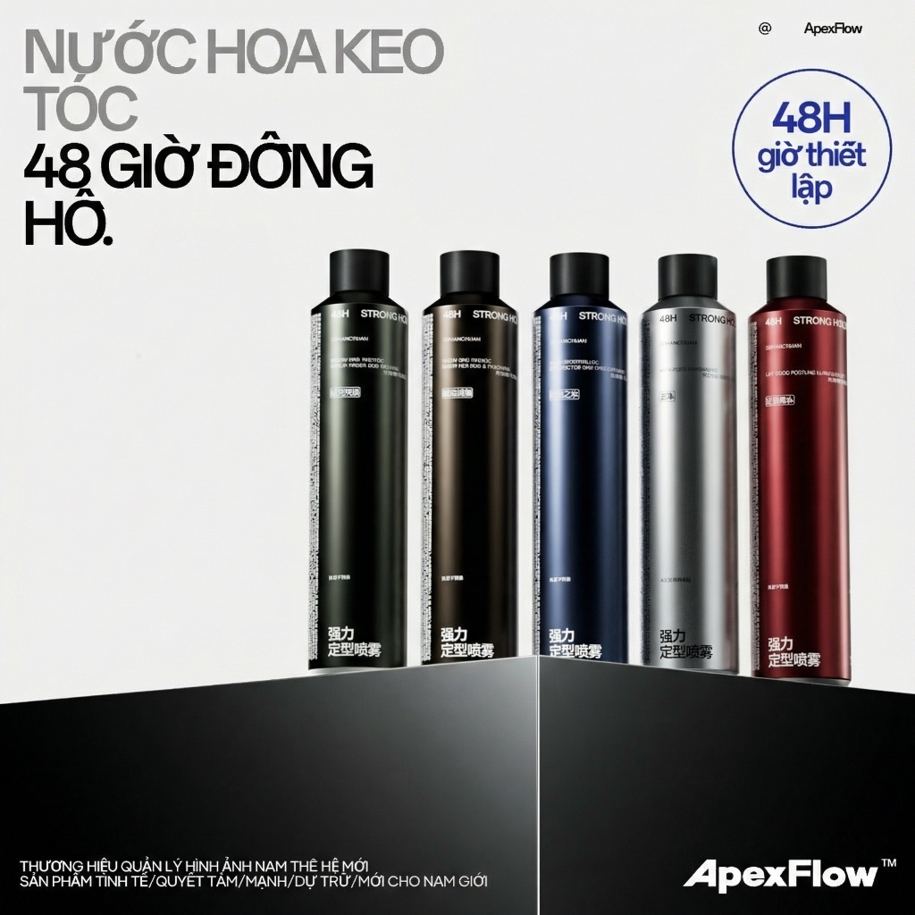 ApexFlow 即山川 Nước Hoa Xịt Tóc Siêu Giữ Nếp 48H - Tạo Phồng Bồng Bềnh, Thơm Lâu, Không Dính 300ml