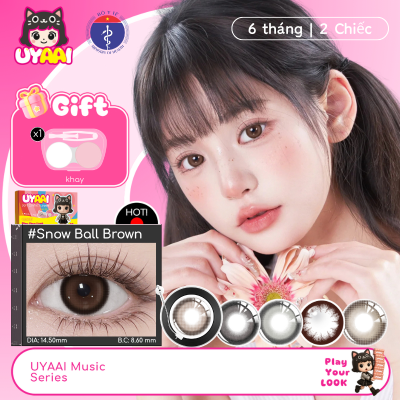 【0~8 độ】Kính Áp tròng UYAAI Tiếp Xúc Làm Đẹp Học Sinh Màu SNOW BALL Nâu/Đen Trang Điểm Màu giãn tròng to 14.5mm lens