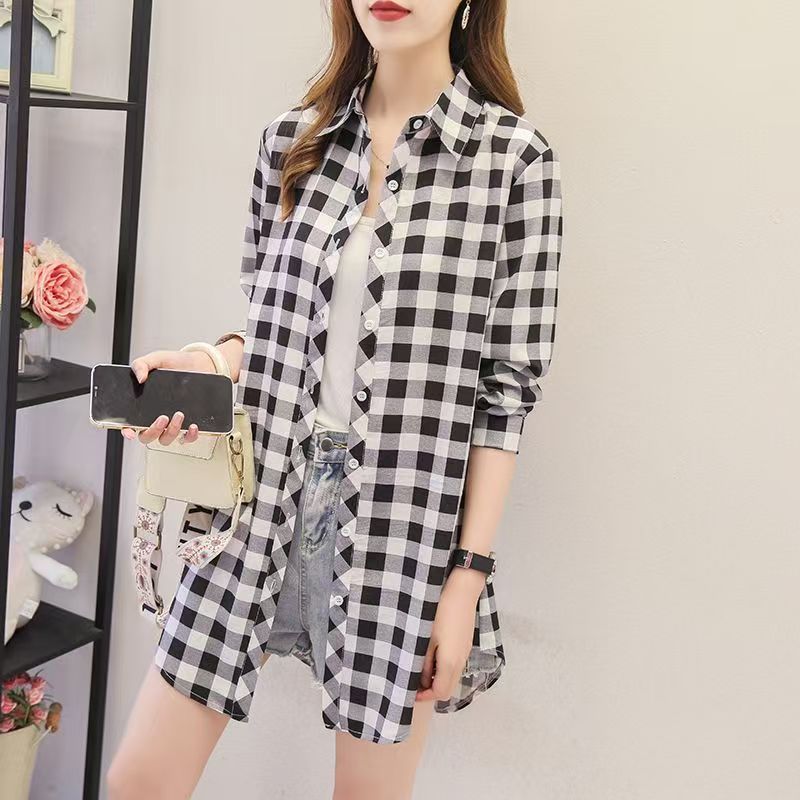 Áo Sơ Mi Nữ Dài Tay Họa Tiết Ca Rô Phong Cách Hàn Sành Điệu