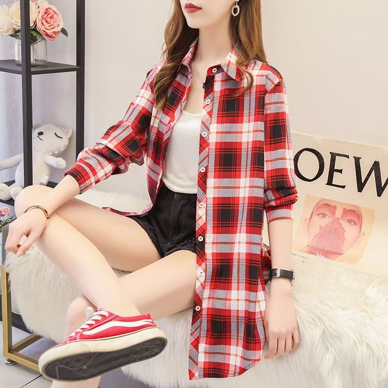 Áo Sơ Mi Nữ Dài Tay Họa Tiết Ca Rô Phong Cách Hàn Sành Điệu