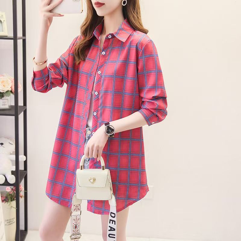 Áo Sơ Mi Nữ Dài Tay Họa Tiết Ca Rô Phong Cách Hàn Sành Điệu