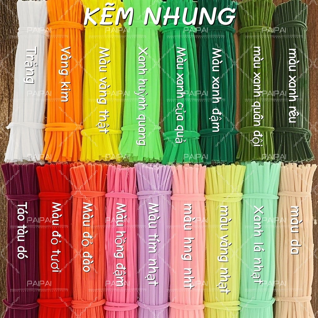 Kẽm nhung loại 1 lông dày mix nhiều màu làm hoa đào, hoa mai Kẽm Nhung Loại 1 Dày Đẹp Làm Hoa, Làm Đồ Handmade