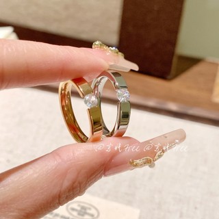 Tối Giản Chắc Chắn Cặp Đôi Nhẫn Cubic zirconia Thời Trang Thép Titan Không Mòn Trang Sức