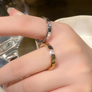 Tối Giản Chắc Chắn Cặp Đôi Nhẫn Cubic zirconia Thời Trang Thép Titan Không Mòn Trang Sức