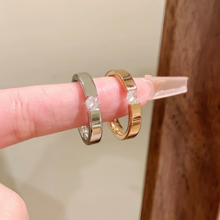 Tối Giản Chắc Chắn Cặp Đôi Nhẫn Cubic zirconia Thời Trang Thép Titan Không Mòn Trang Sức