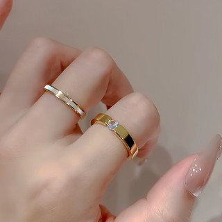 Tối Giản Chắc Chắn Cặp Đôi Nhẫn Cubic zirconia Thời Trang Thép Titan Không Mòn Trang Sức