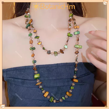 Vòng cổ dài BOTANICHM, Vòng cổ cổ cổ Bohemian cổ điển, Vòng cổ hai lớp có thể xếp chồng lên nhau sang trọng nhẹ nhàng cổ nữ