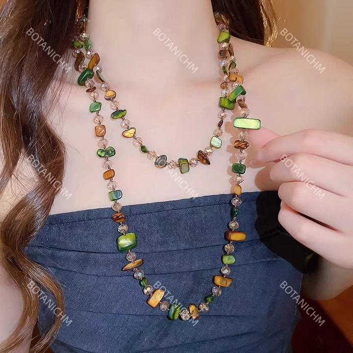 Vòng cổ dài BOTANICHM, Vòng cổ cổ cổ Bohemian cổ điển, Vòng cổ hai lớp có thể xếp chồng lên nhau sang trọng nhẹ nhàng cổ nữ